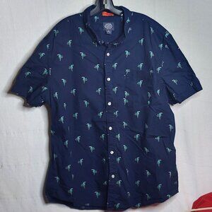 St. John's Bay Comfort Stretch Navy Blue Teal Toucan Cotton Button Up Shirt XXL
